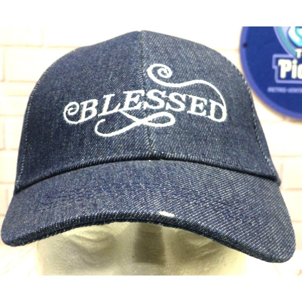 NWT Blessed Denim Snapback Hat By Madd Hatter - Embroidered Adjustable‎ Blue